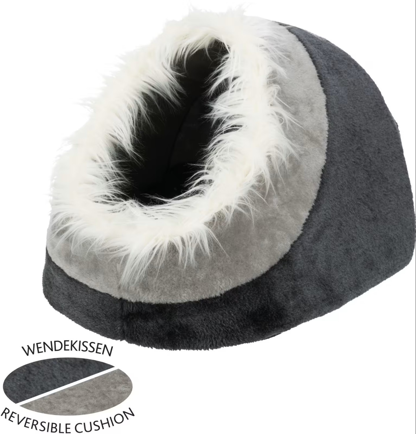 Kattehule Minou Mørkegrå/Lysegrå Plysj M/Pels 41x35x26cm