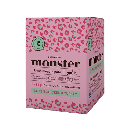 Monster Cat Pouches Kitten Chicken/Turkey 85 g (8-pack)
