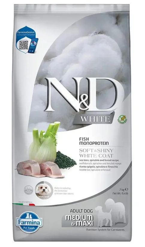Farmina N&D White Dog Sea Bass, Spirulina & Fenel Adult Medium/Maxi 7 kg