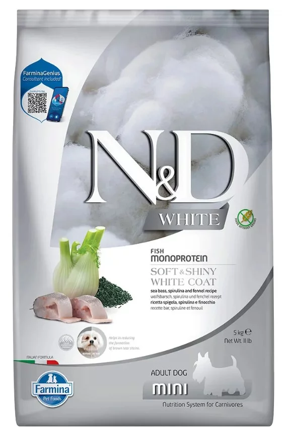 Farmina N&D White Dog Sea Bass, Spirulina & Fenel Adult Mini 5 kg