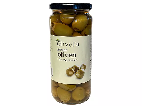 Oliven Grønne fylt med hvitløk Olivelia 500g x 6