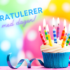 Kort A6 - Gratulerer - Muffins og ballonger