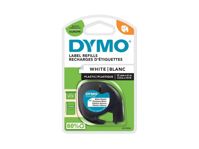 Tape DYMO LetraTAG 12mm plast hvit