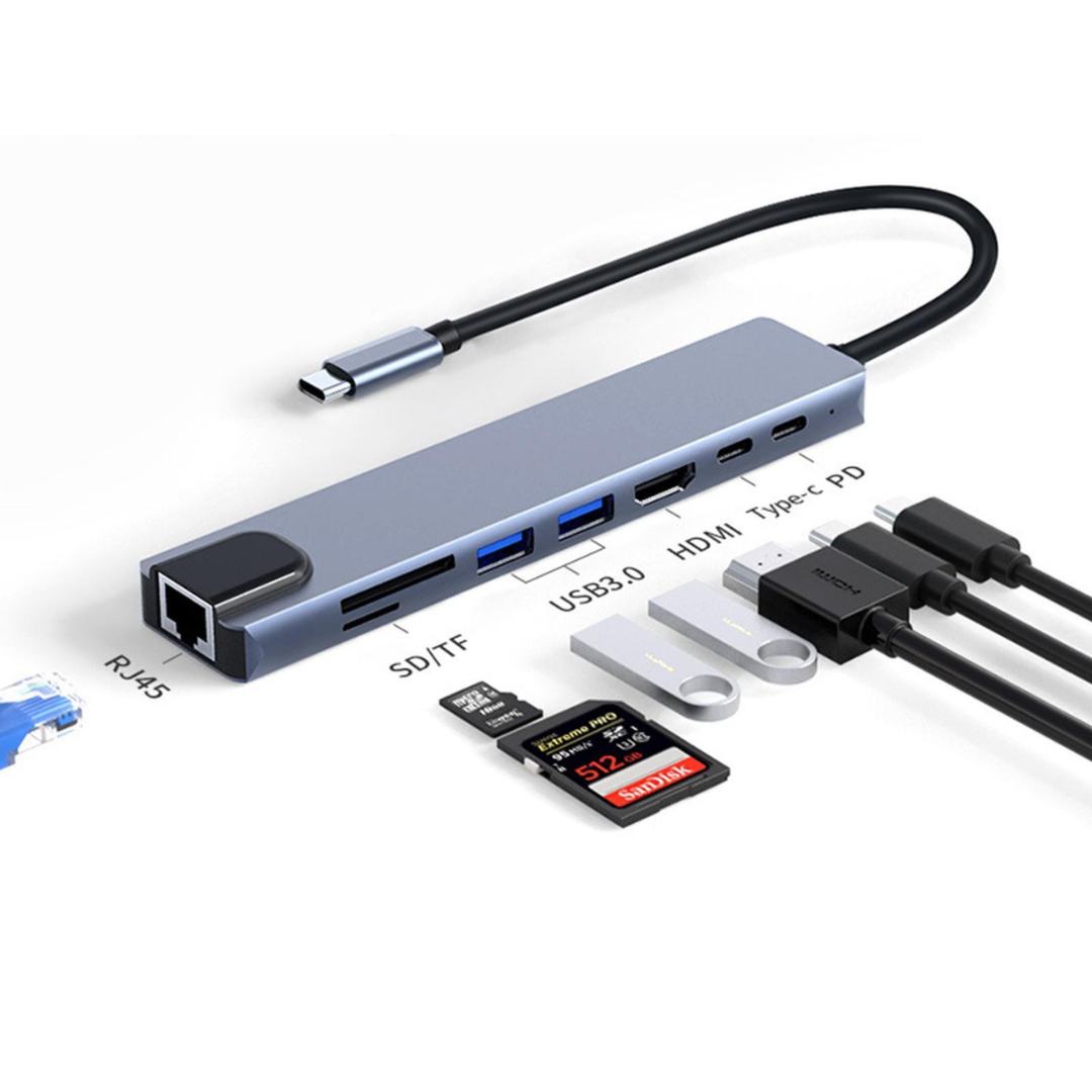 USB-C Dockingstasjon 8 porter m/ power delivery