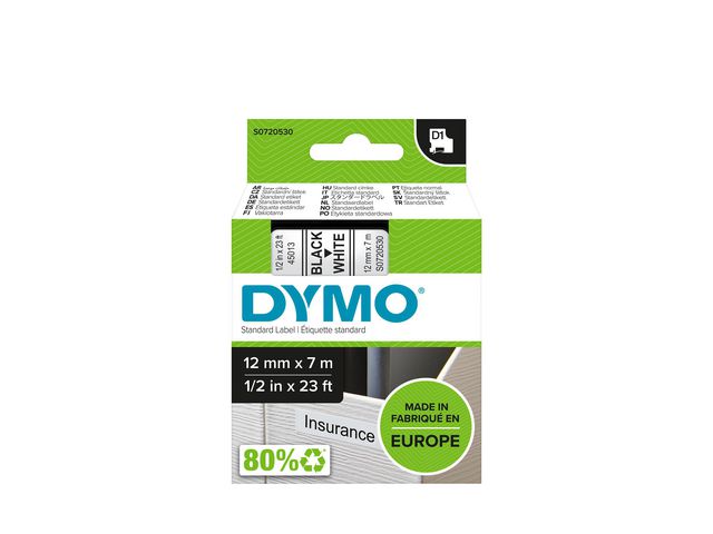 Tape DYMO 12mm x 7m sort/hvit