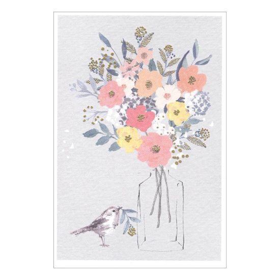 Minikort med blomster og fugl