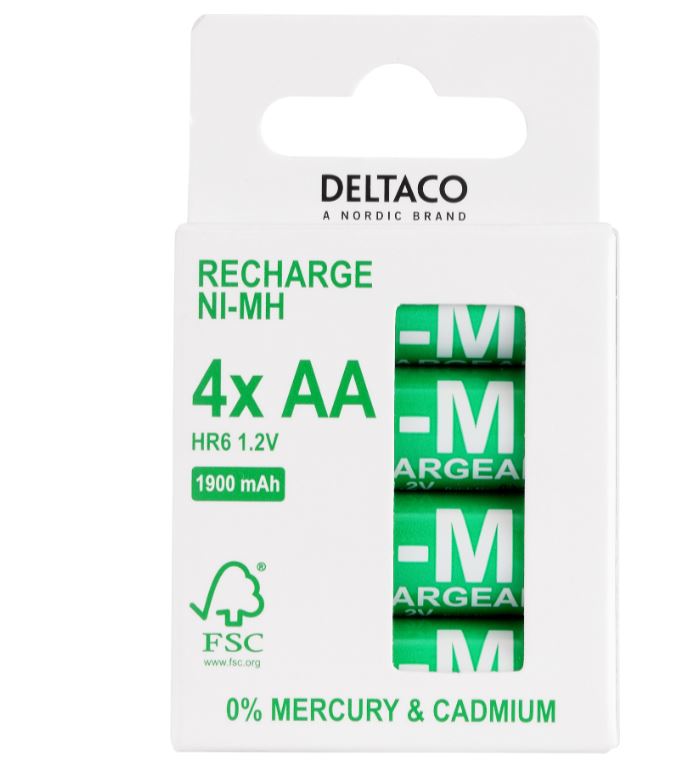 Deltaco oppladbare batterier AA