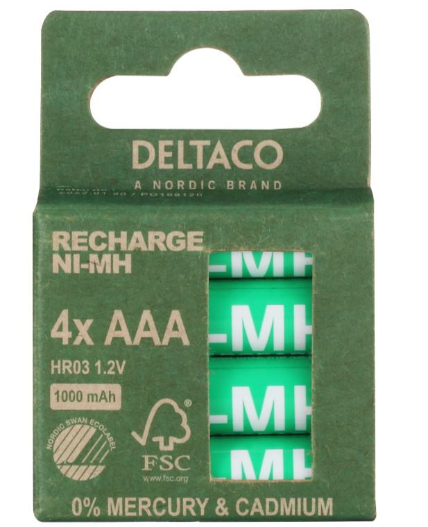 Deltaco oppladbare batterier AAA