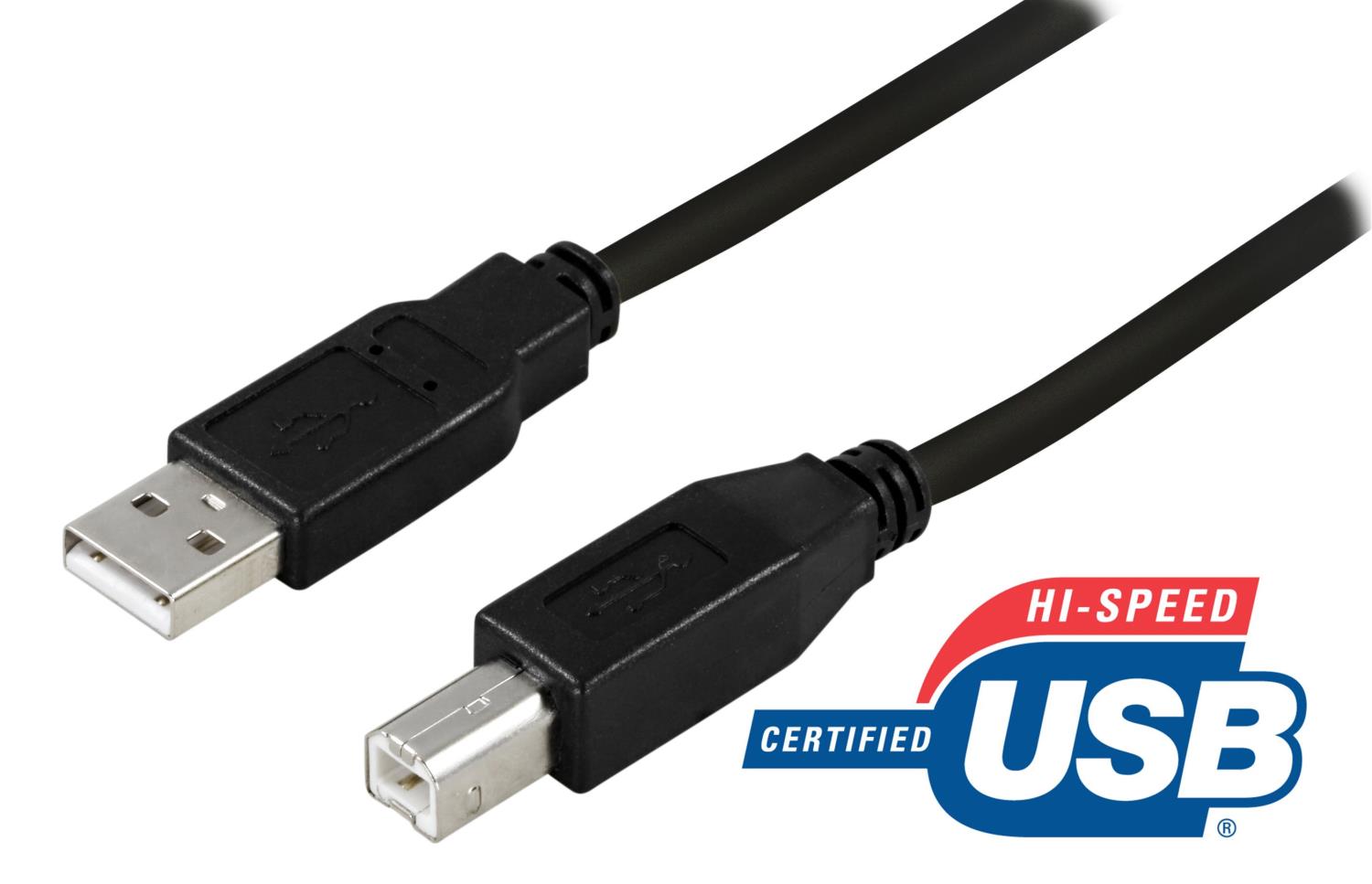 Deltaco USB-kabel type A til type B 2m, svart