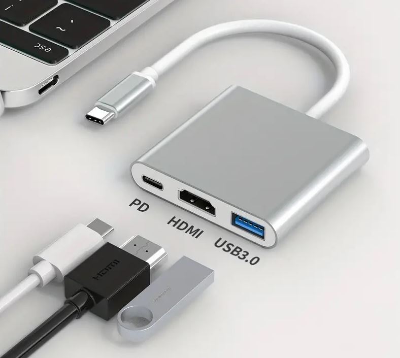 USB-C Mini dock/hub 3-port m/ PD.