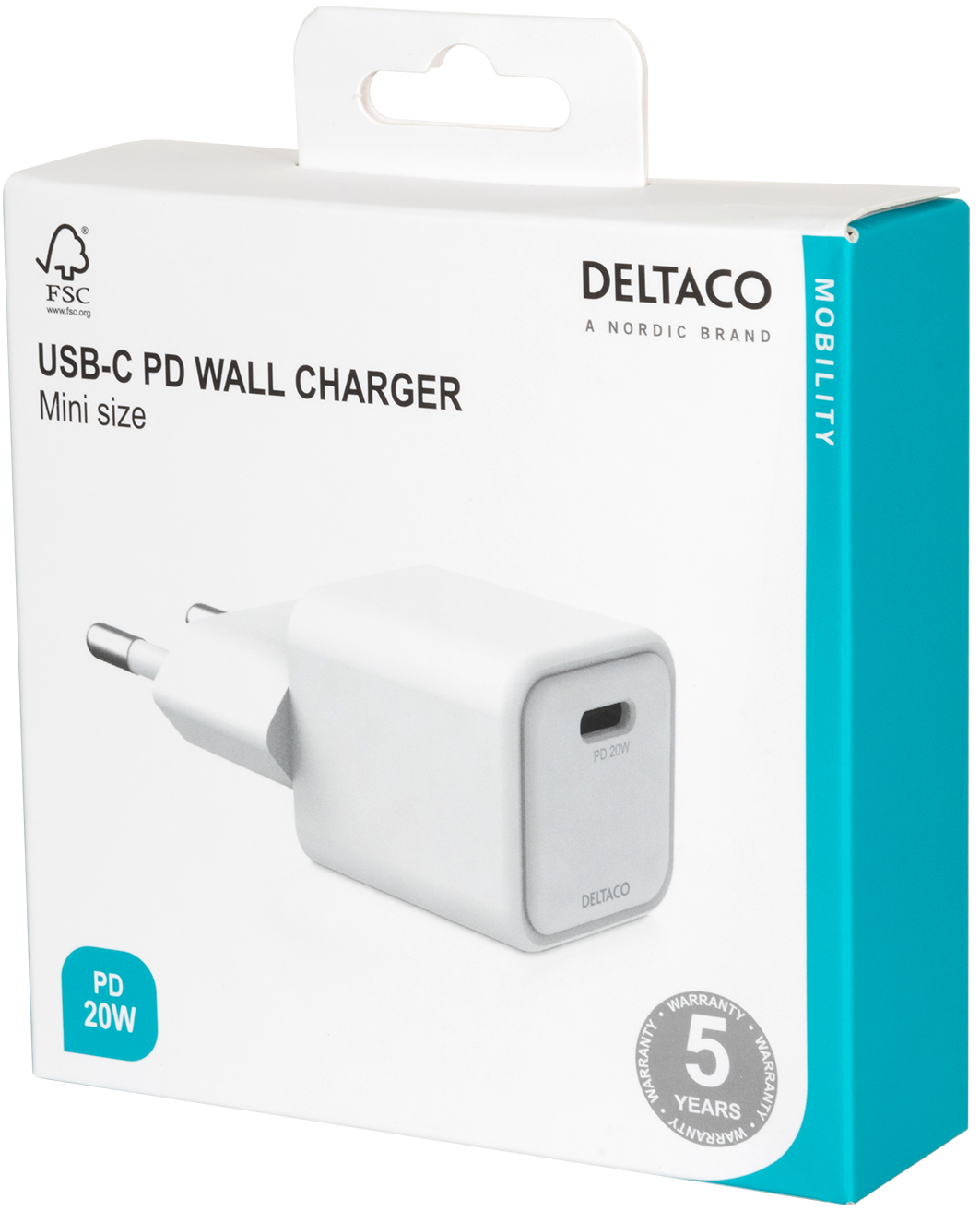 Vegglader USB-C 20W PD Deltaco