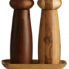 Raw Teakwood salt&pepper mill set with tray fra aida