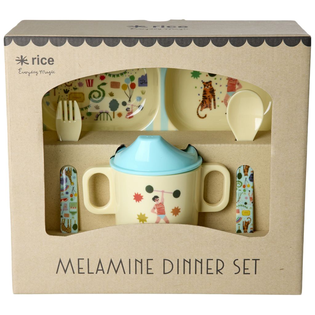 Rice baby dinner set 4 deler fun fair print mint