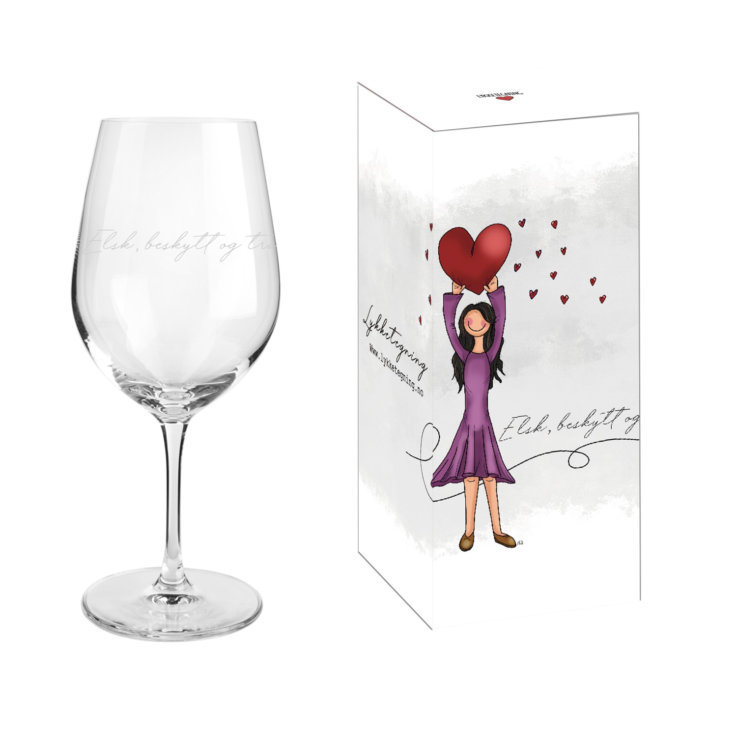 Lykketegning - Elsk, beskytt og tro på deg selv - Rødvinsglass - 62 cl