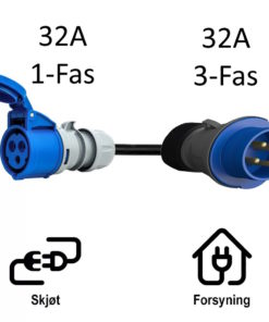 CEE blå 32A  (332-6) til CEE blå 32A (232-6)