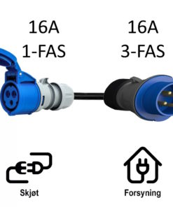 CEE blå 16A (316-6) til CEE blå 16A (216-6)