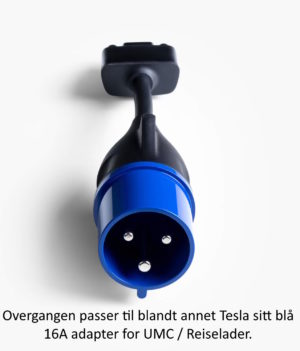 Blått 16A adapter til Tesla sin UMC.