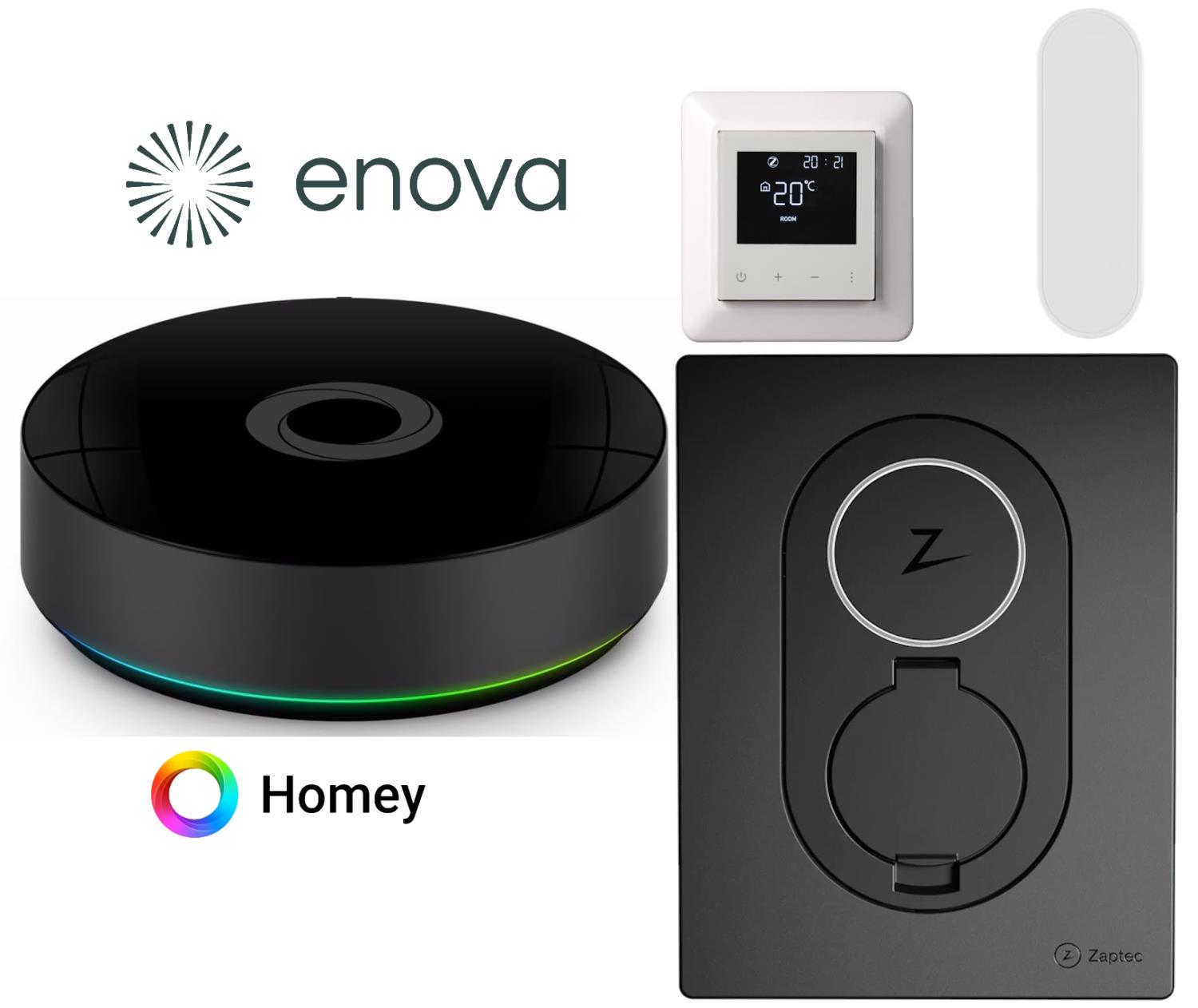 18.590 for Premium smarthuspakke med Homey Pro, Zaptec GO og termostat. Pris etter støtte.