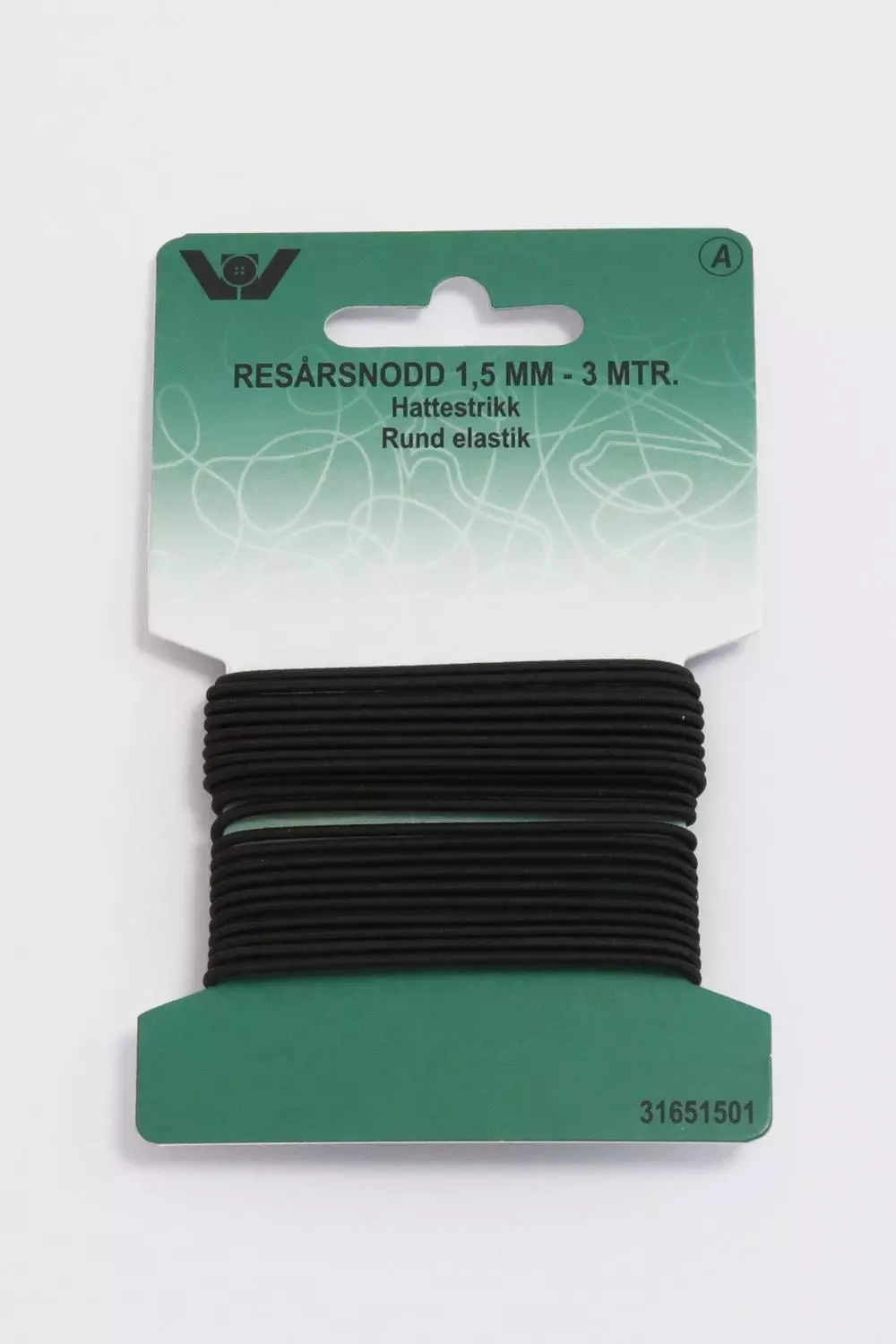 Elastikk rund 1,5mm, svart