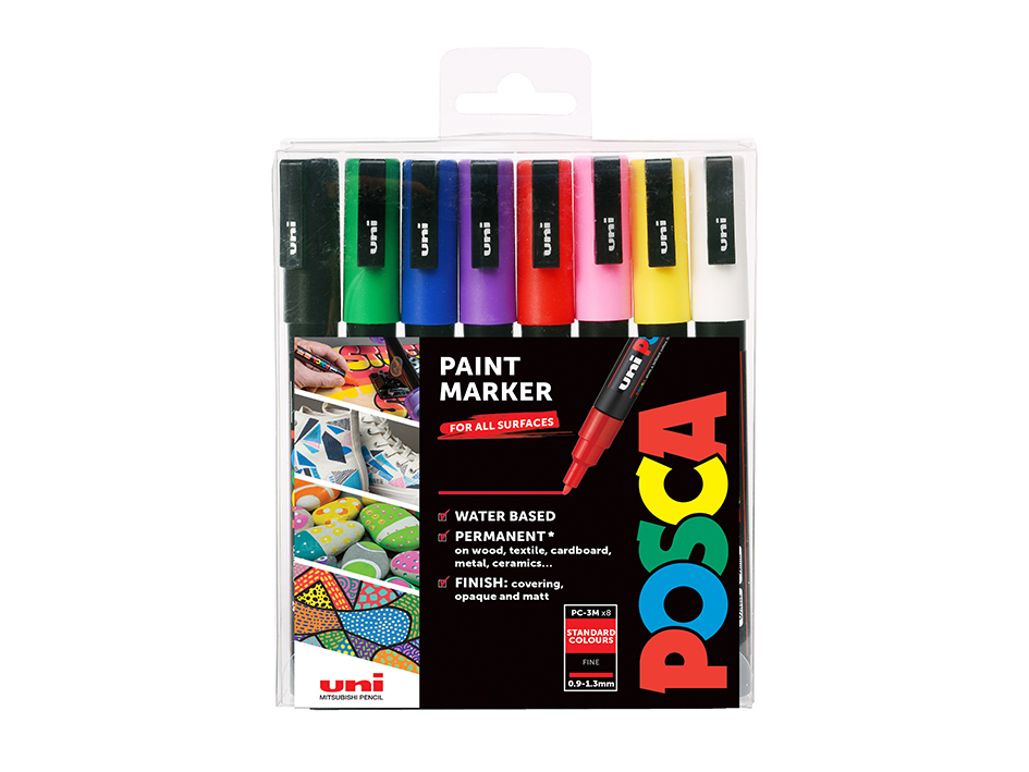 Uni POSCA PC-3M - Fine 0,9-1,3mm - Sett Standard 8stk