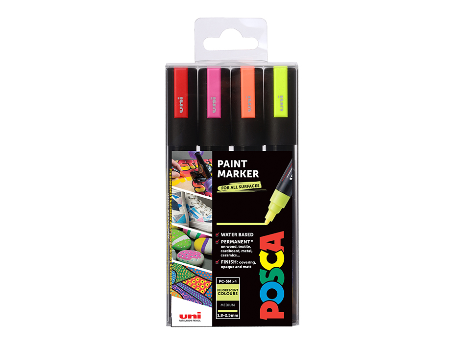 Uni POSCA PC-5M - Medium 1,8-2,5mm - Sett Fluorecent 4stk