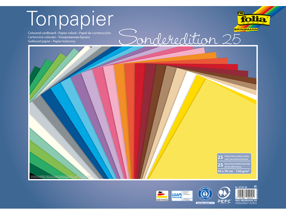 Folia Tegnepapir 130g 25x35cm 25ark – Assorterte farger