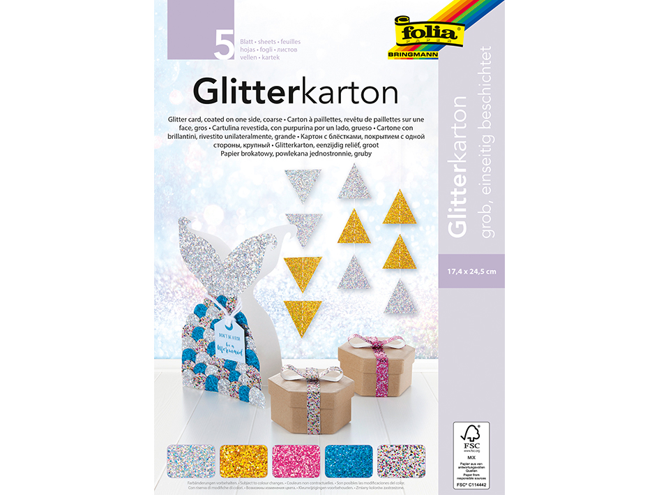 Folia Glitterkartong 17,4x24,5cm 5 ark