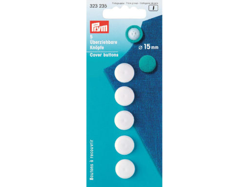 Prym overtrekkbare knapper 15mm 5stk hvit