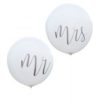 Ballong Hvite med tekst Mr and Mrs  90 cm, 2 stk