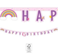 Banner i papp Unicorn Rainbow, Happy Birthday