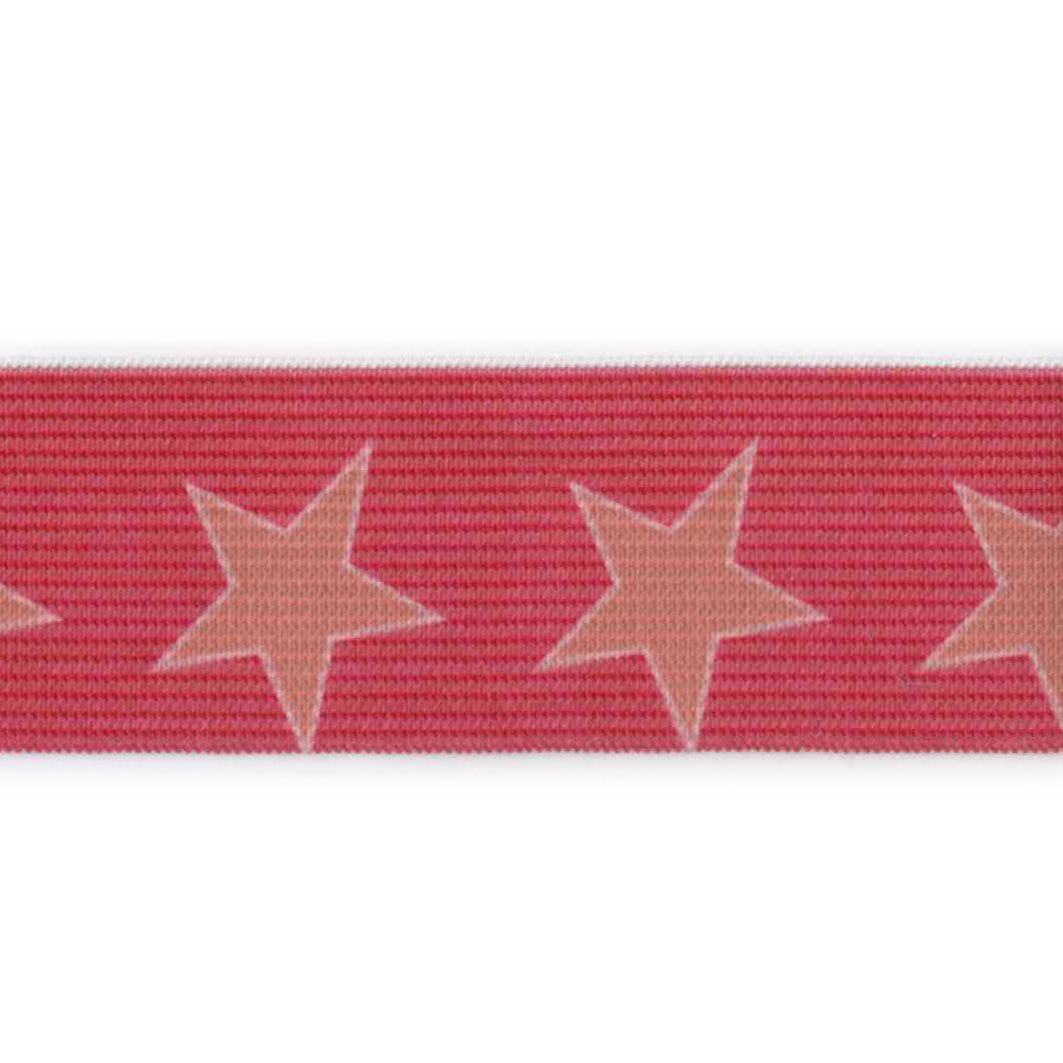 Elastikk m/Stjerner - 35mm - Mørk rosa
