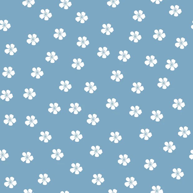 Bomull Poplin - Blomster - Blå