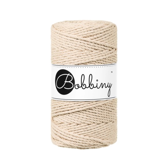 Bobbiny 3PLY Makramé Rope 3mm, 100m  - Warm Beige