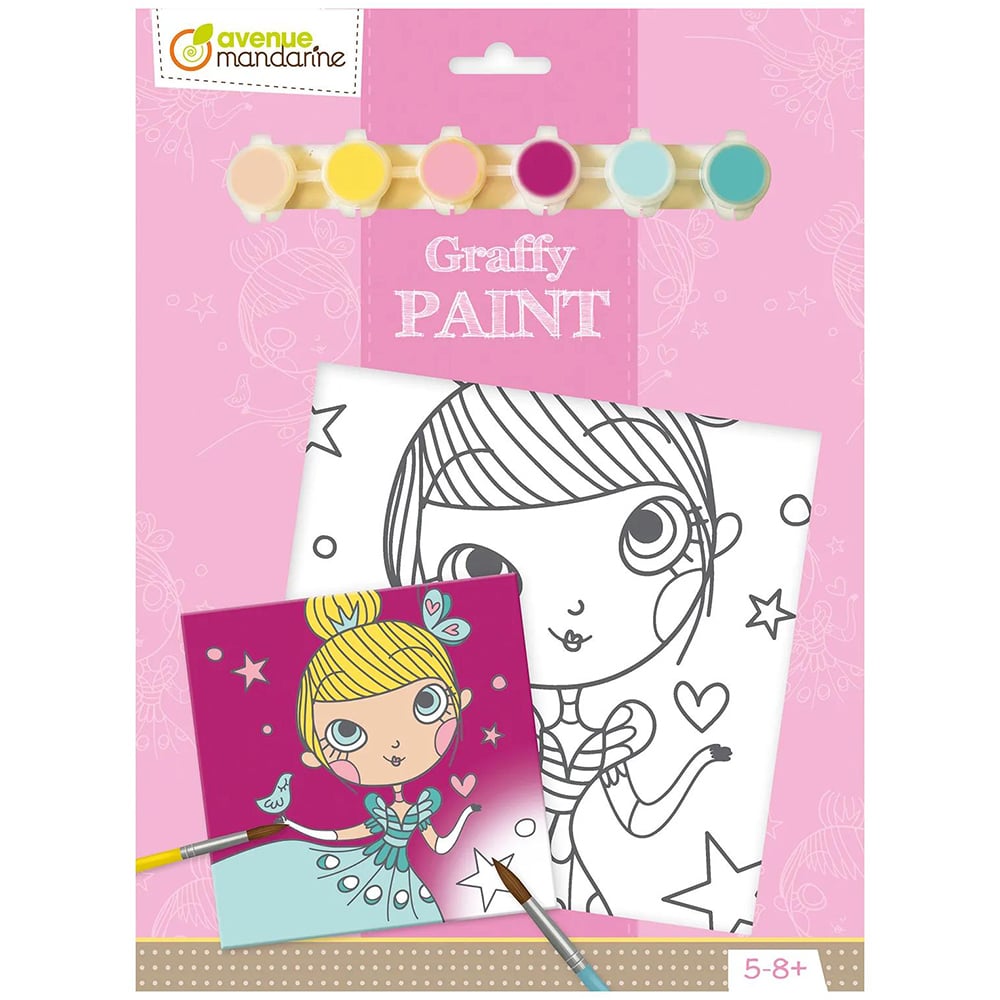 Graffy Paint maleplate m/trykk – 20x20cm – Prinsesse