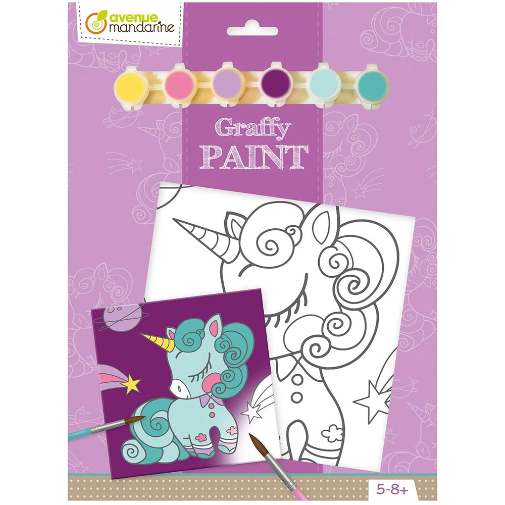 Graffy Paint maleplate m/trykk – 20x20cm – Enhjørning