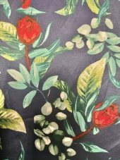 Satin - Blå - Blomster