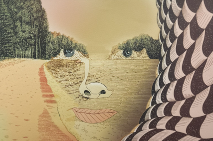 Gult ansikt med svane