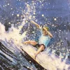 Håndkolorert lito, en surfer