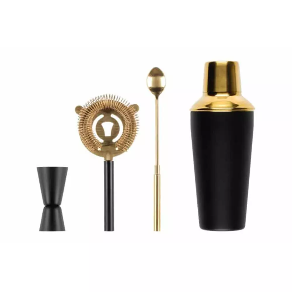 Cocktailshakersett Maku 4 deler sort/gullfarget