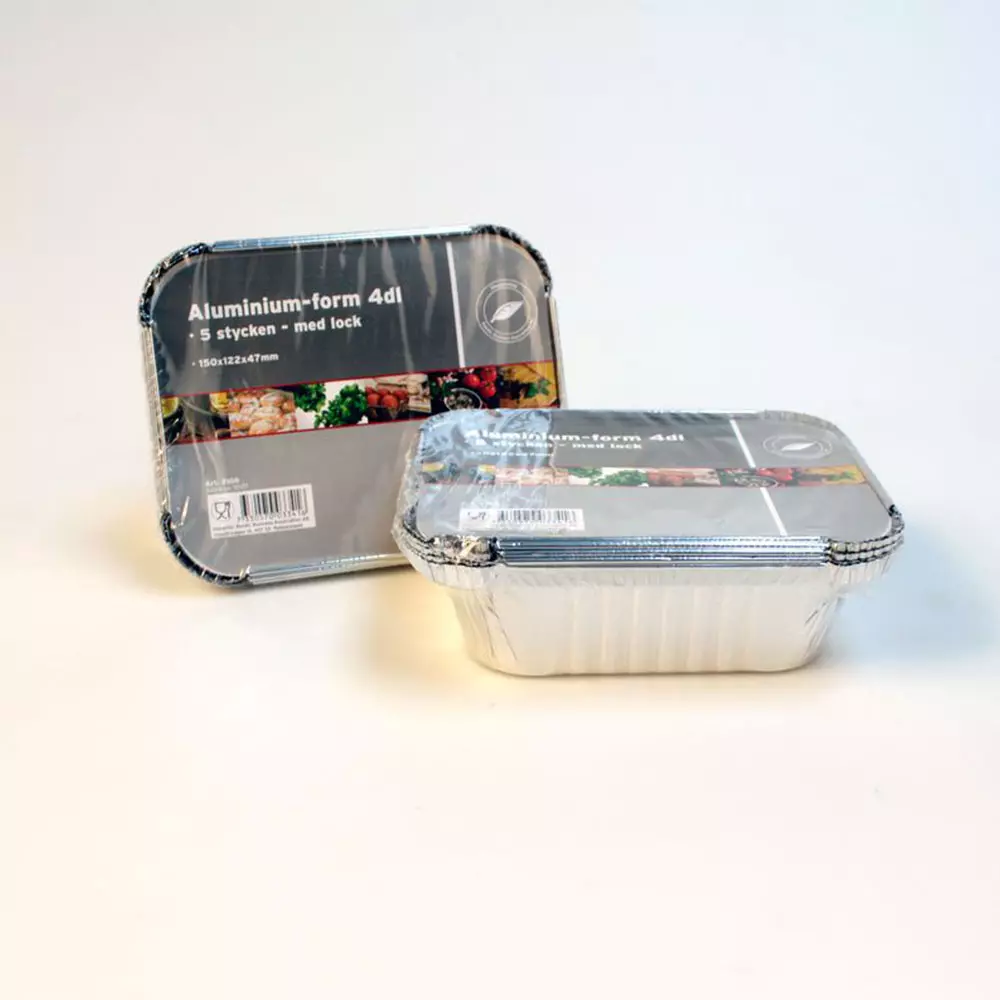 Aluminiumsform Nba 5 stk 0,4 liter med lokk 15x12x4,6 cm