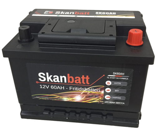 SKANBATT Fritidsbatteri 12V 60AH 480CCA (242x175x190/190mm) +høyre