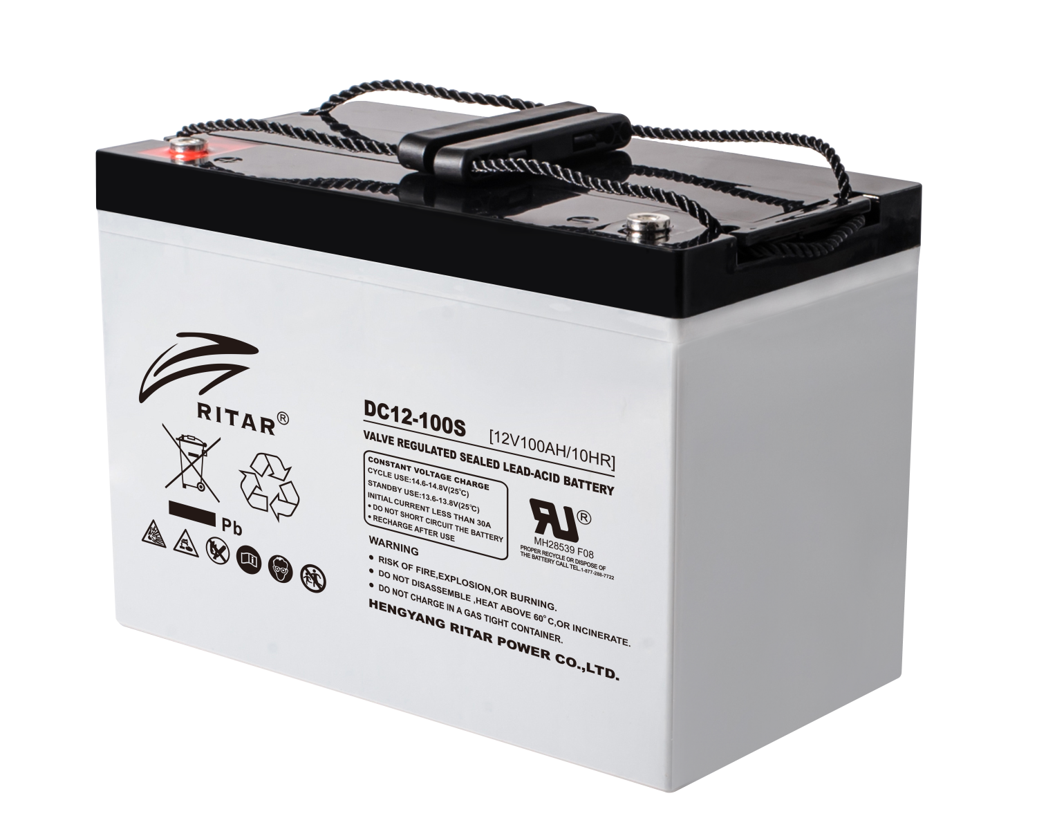 RITAR AGM Deep Cycle Batteri 12V 100AH C10 (307x169x211mm) +venstre