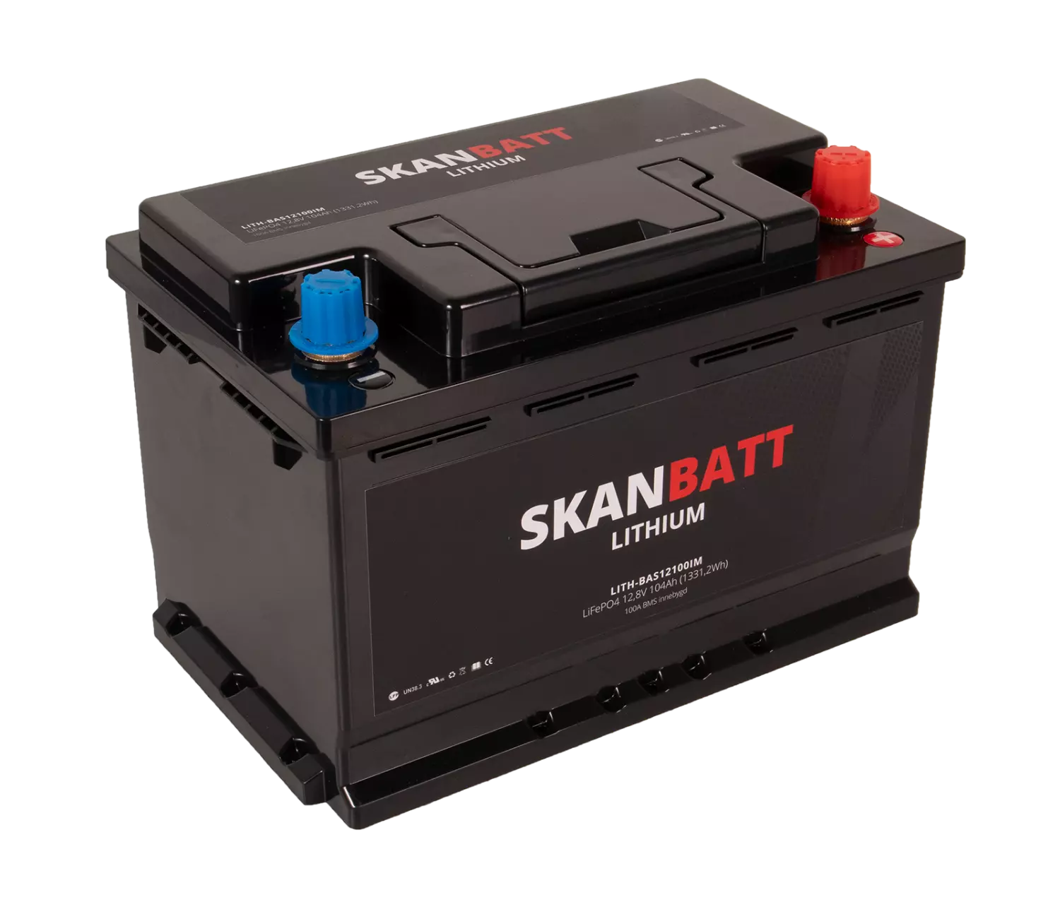 SKANBATT Lithium Batteri 12V 104AH 100A BMS (279x175x190mm)