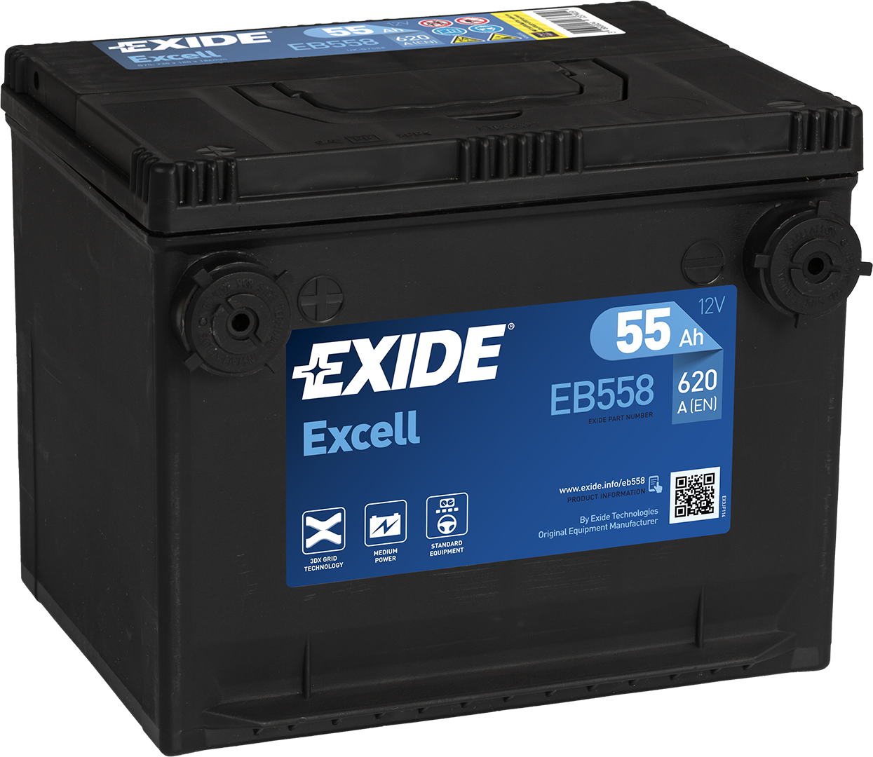 EXIDE STARTBATTERI 12V 55AH (230x180x186mm) +Venstre