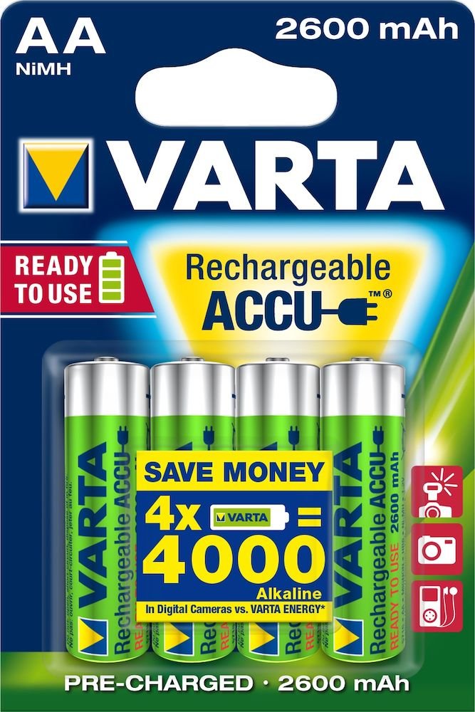 VARTA Oppladbart AA 2600 mAh 1,2V 4-pakning