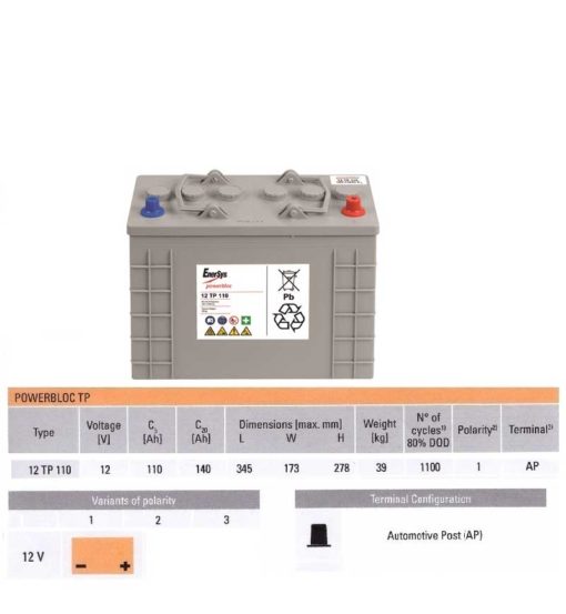 ENERSYS 12TP110 Traksjonsbatteri 12V 140AH C20 / 110AH C5(343x173x278mm)