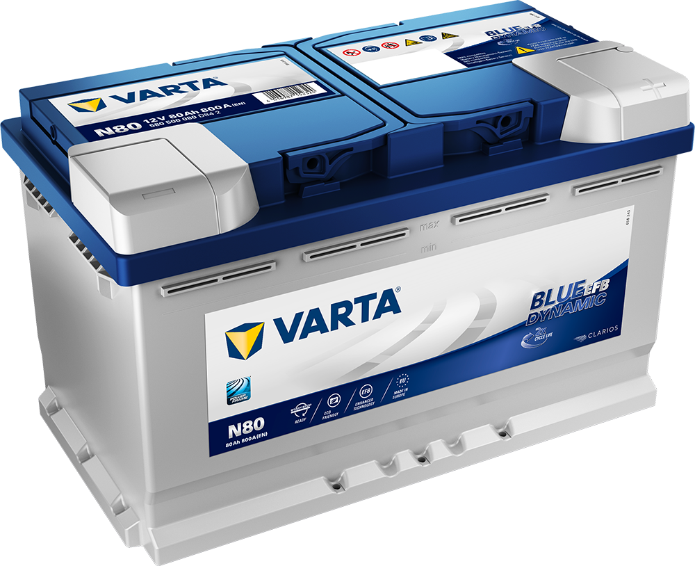 VARTA Blue Dynamic EFB Batteri 12V 80AH 730CCA (315x175x190/190mm) +høyre N80