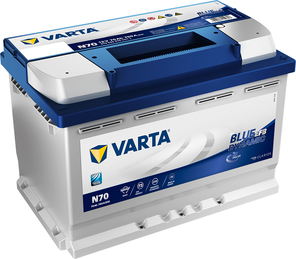 VARTA Blue Dynamic EFB Batteri 12V 70AH 760CCA (278x175x190/190mm) +høyre N70