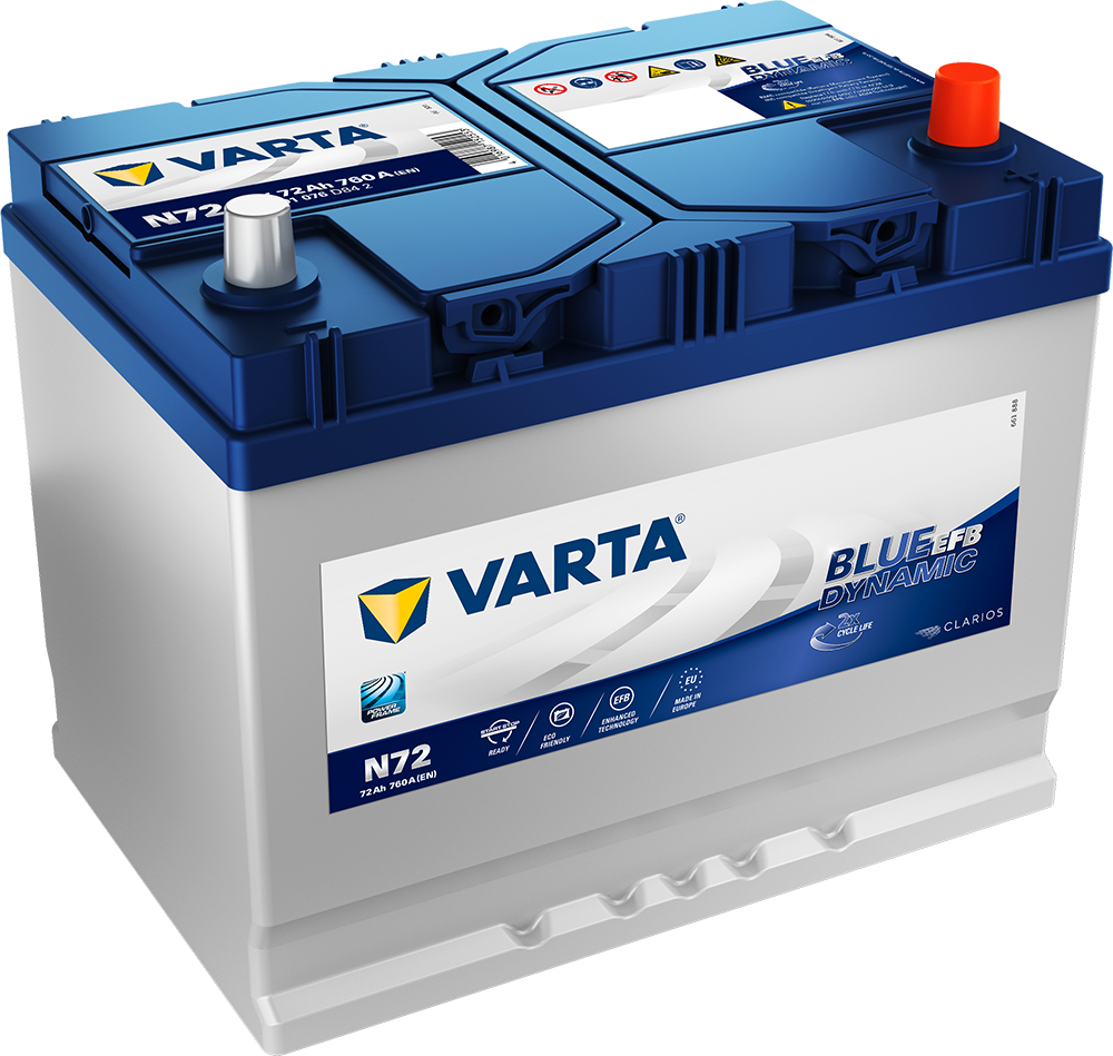 VARTA Blue Dynamic EFB Batteri 12V 72AH 760CCA (261x175x220mm) +høyre N72