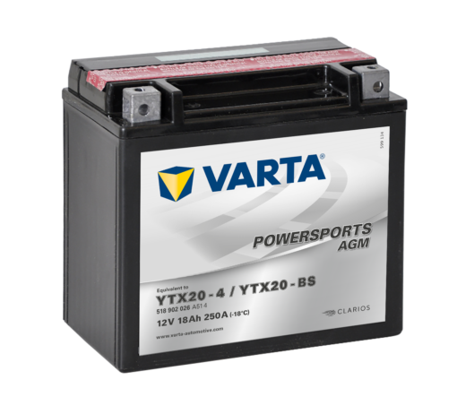 VARTA AGM MC Batteri 12V 18AH 250CCA (177x88x156mm) +venstre YTX20-BS